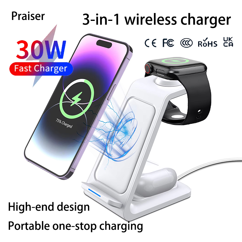 شاحن لاسلكي 3 في 1 بقوة 15 واط - مراجعة Watch 7 Smartwatch Iphone وسعره